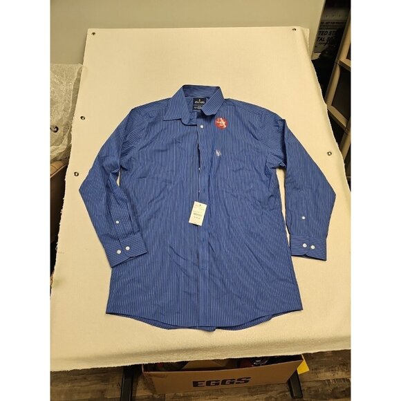 Stanford Travel Performance Super Shirt Size 16 32-33 Blue Striped New - Picture 1 of 7